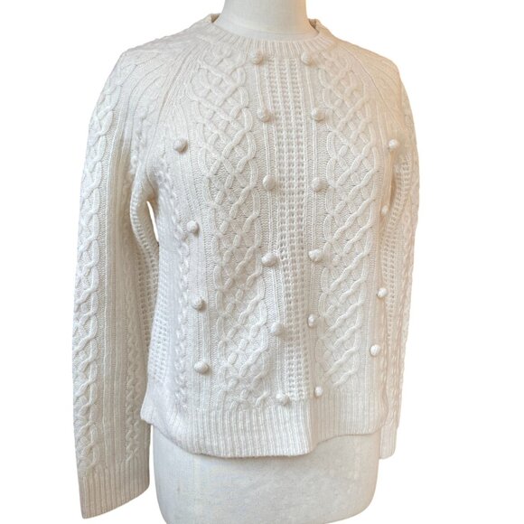 J Crew 100% Lambs Wool Cable Knit Fisherman Sweater Ivory Coastal Old Money-M - Picture 1 of 13